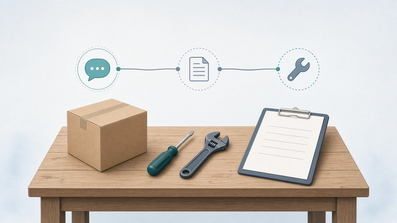 Icons suggesting a customer-owned kit box, tools, and a written estimate — install labor inquiry